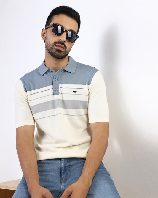 Steel Blue Stripe Polo - Aurora