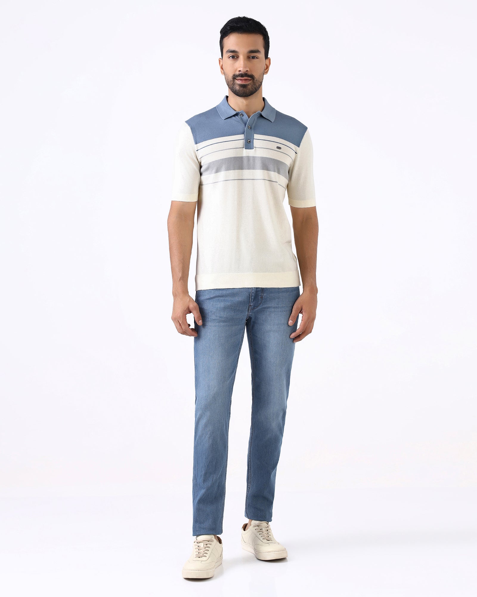 Steel Blue Stripe Polo - Aurora