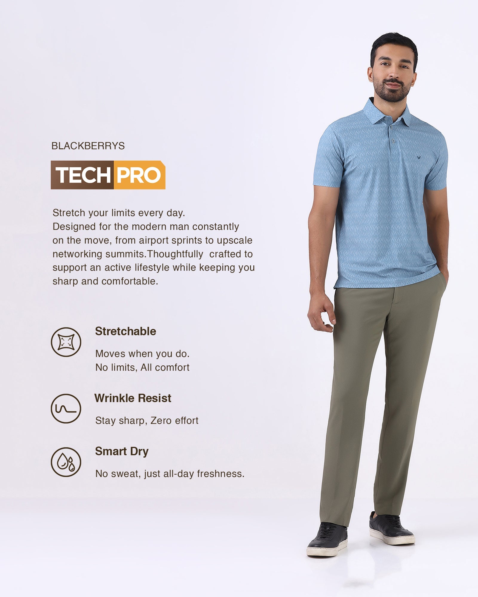 Steel Blue TechPro Printed Polo - Peeves