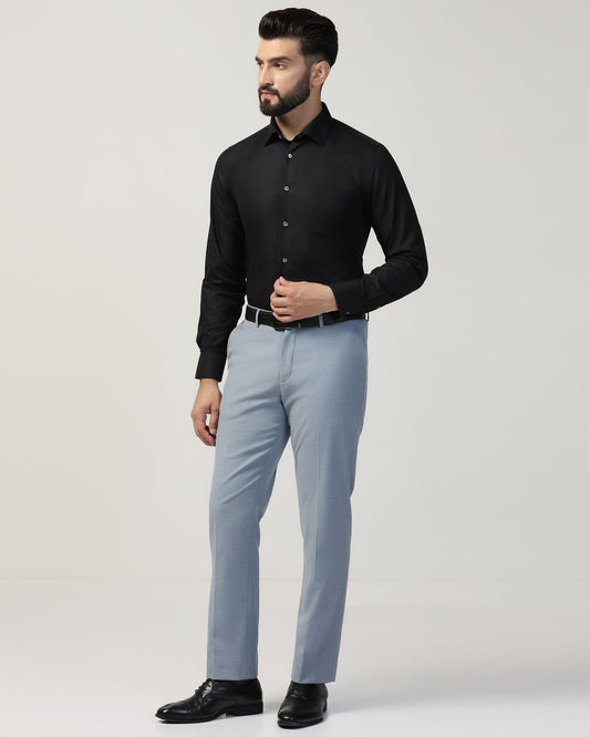 Straight B-90 Formal Light Blue Melange Solid Trouser - Eldorado