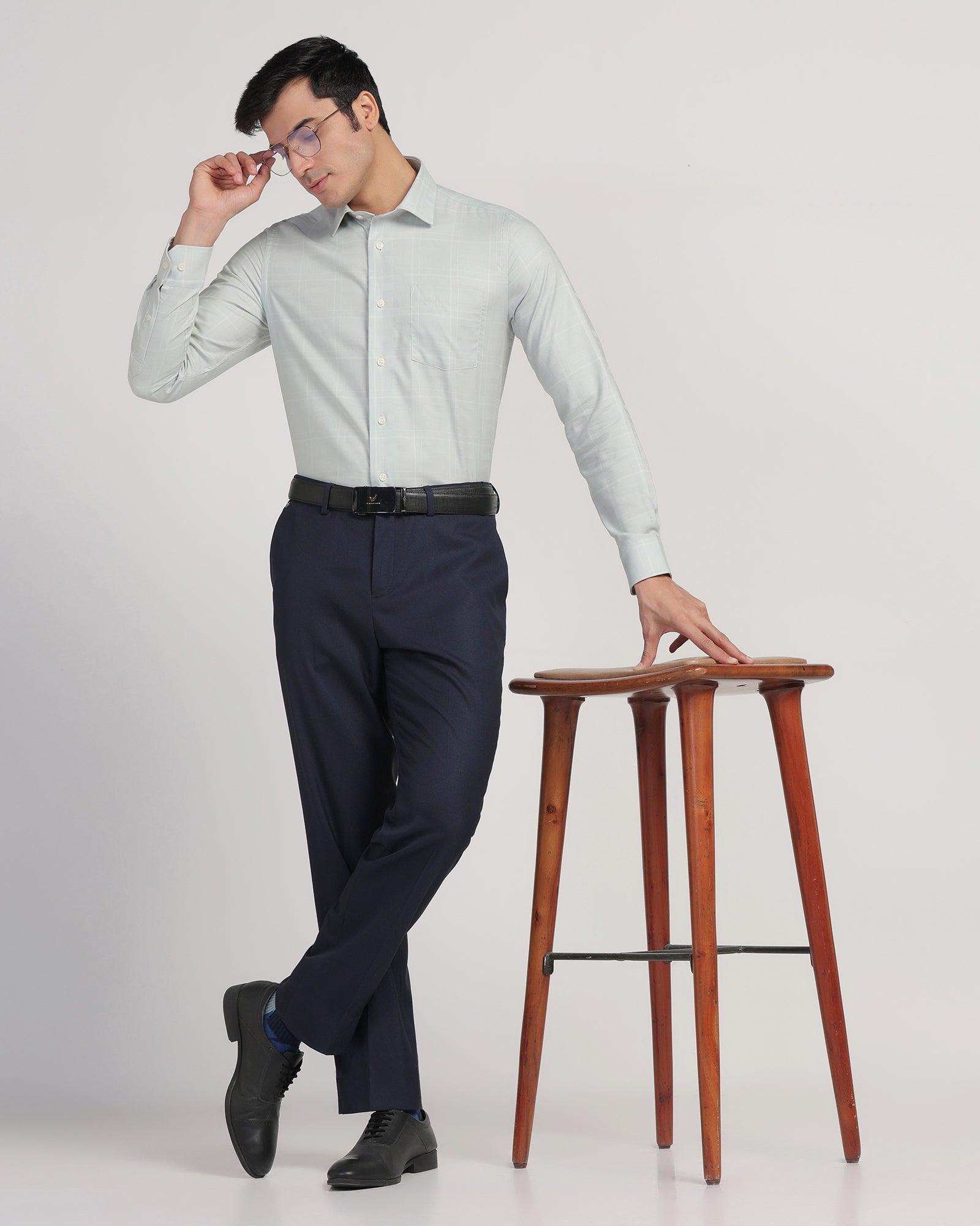 Straight B-90 Formal Blue Textured Trouser - Passion