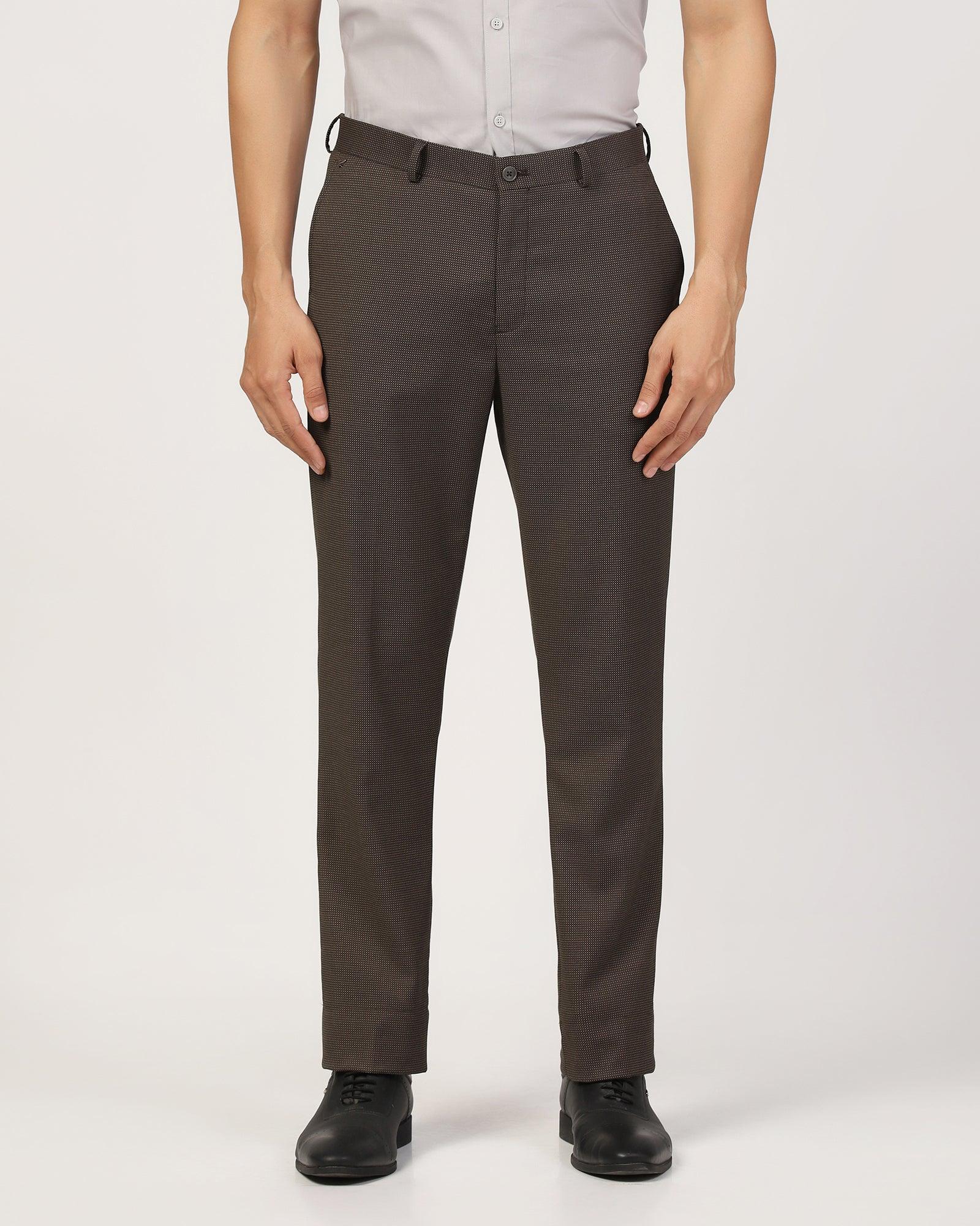 Straight B-90 Formal Brown Textured Trouser - Finess - Blackberrys