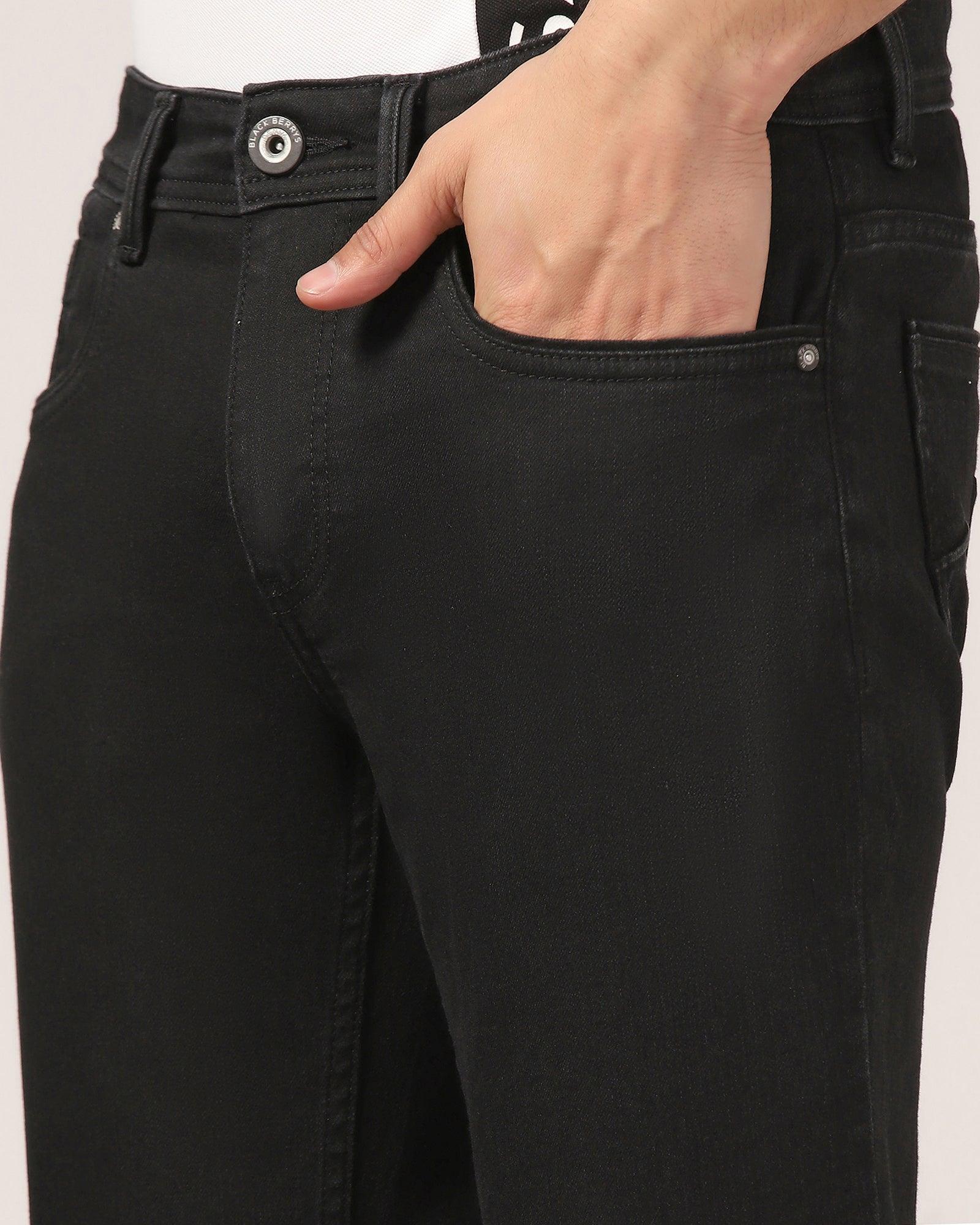 Straight Comfort Duke Fit Black Textured Jeans - Ruben