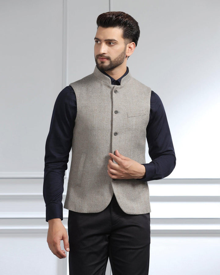 Bandhgala Casual Light Grey Striped Waistcoat - Silvan