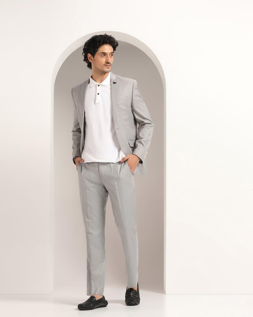 Three Piece Grey Striped Formal Suit - Strippey