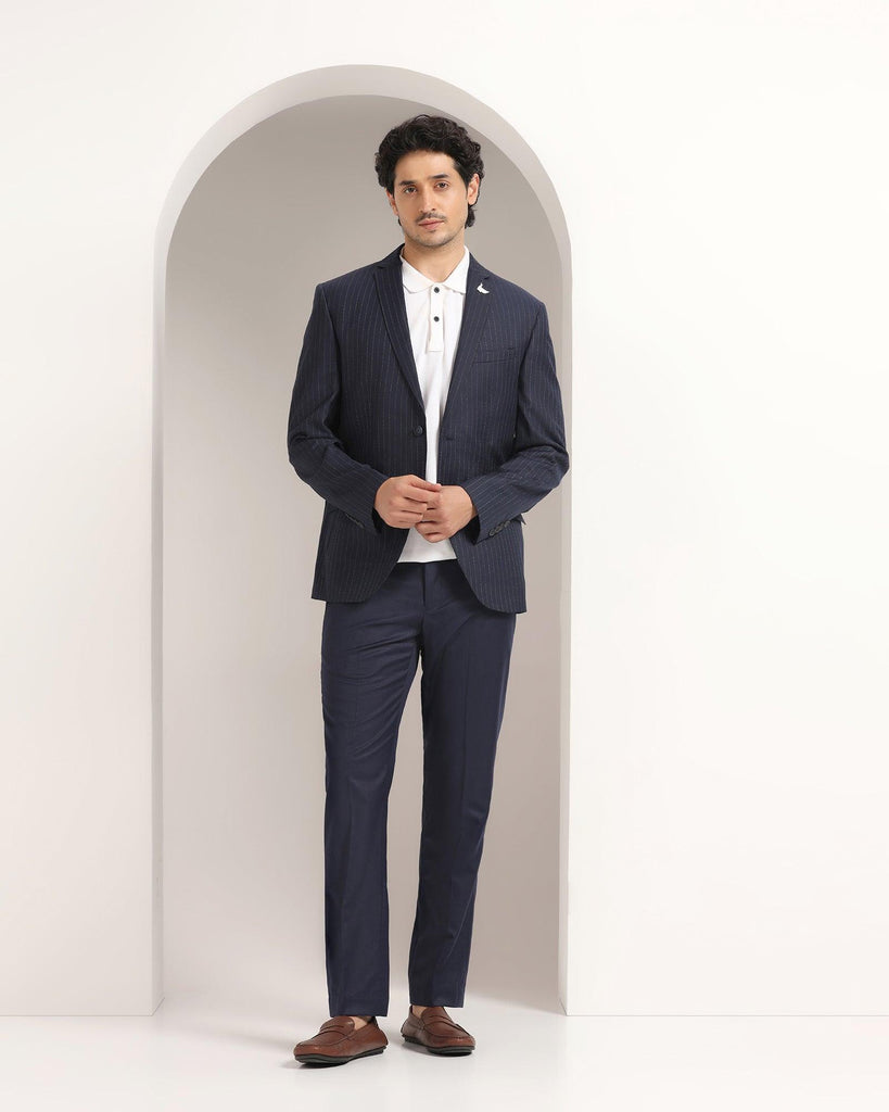 Three Piece Navy Striped Formal Suit - Strippey