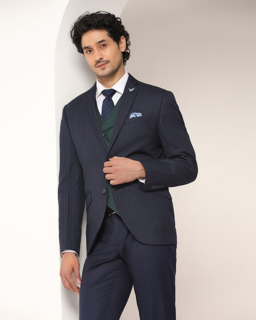 Three Piece Navy Striped Formal Suit - Strippey