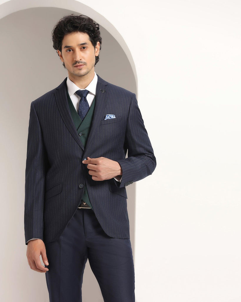 Three Piece Navy Striped Formal Suit - Strippey