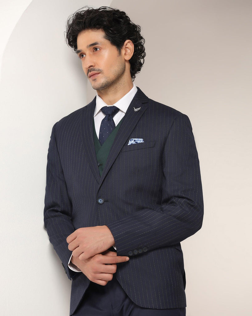 Three Piece Navy Striped Formal Suit - Strippey