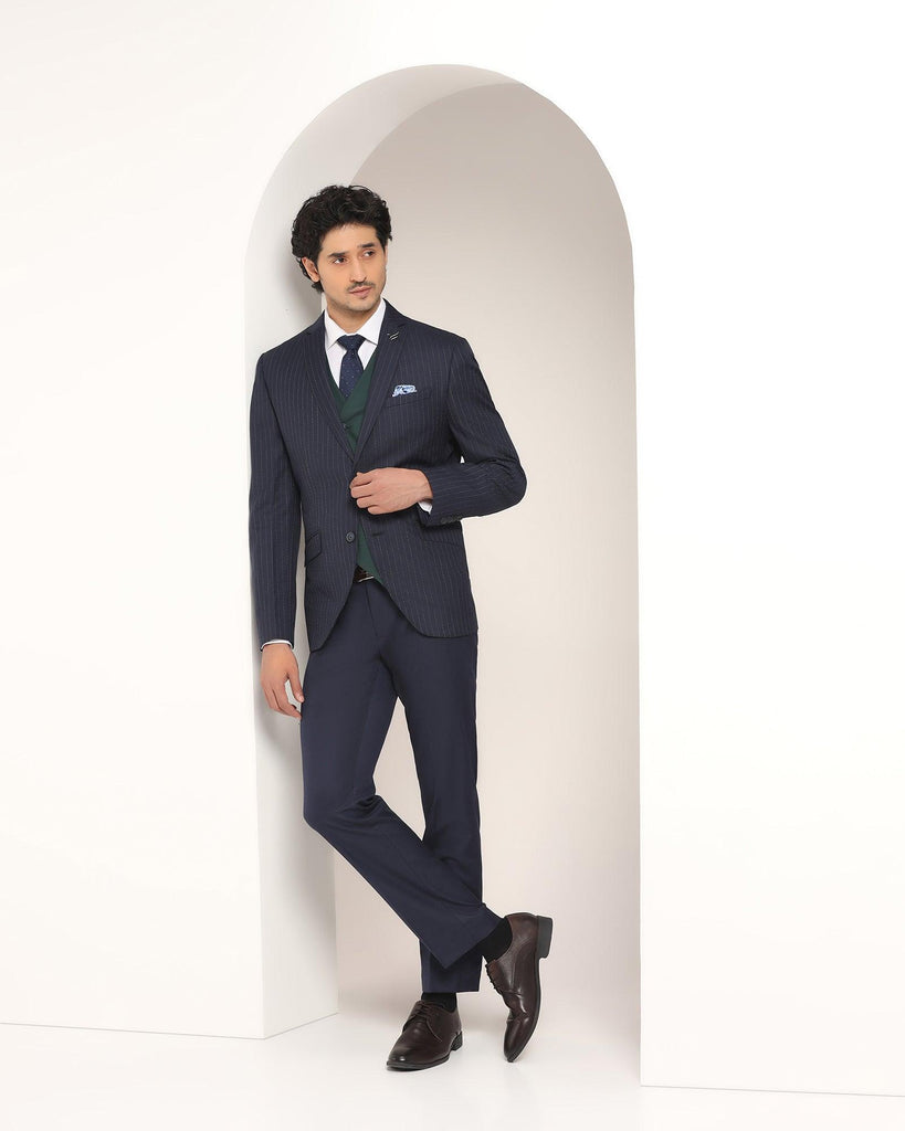 Three Piece Navy Striped Formal Suit - Strippey