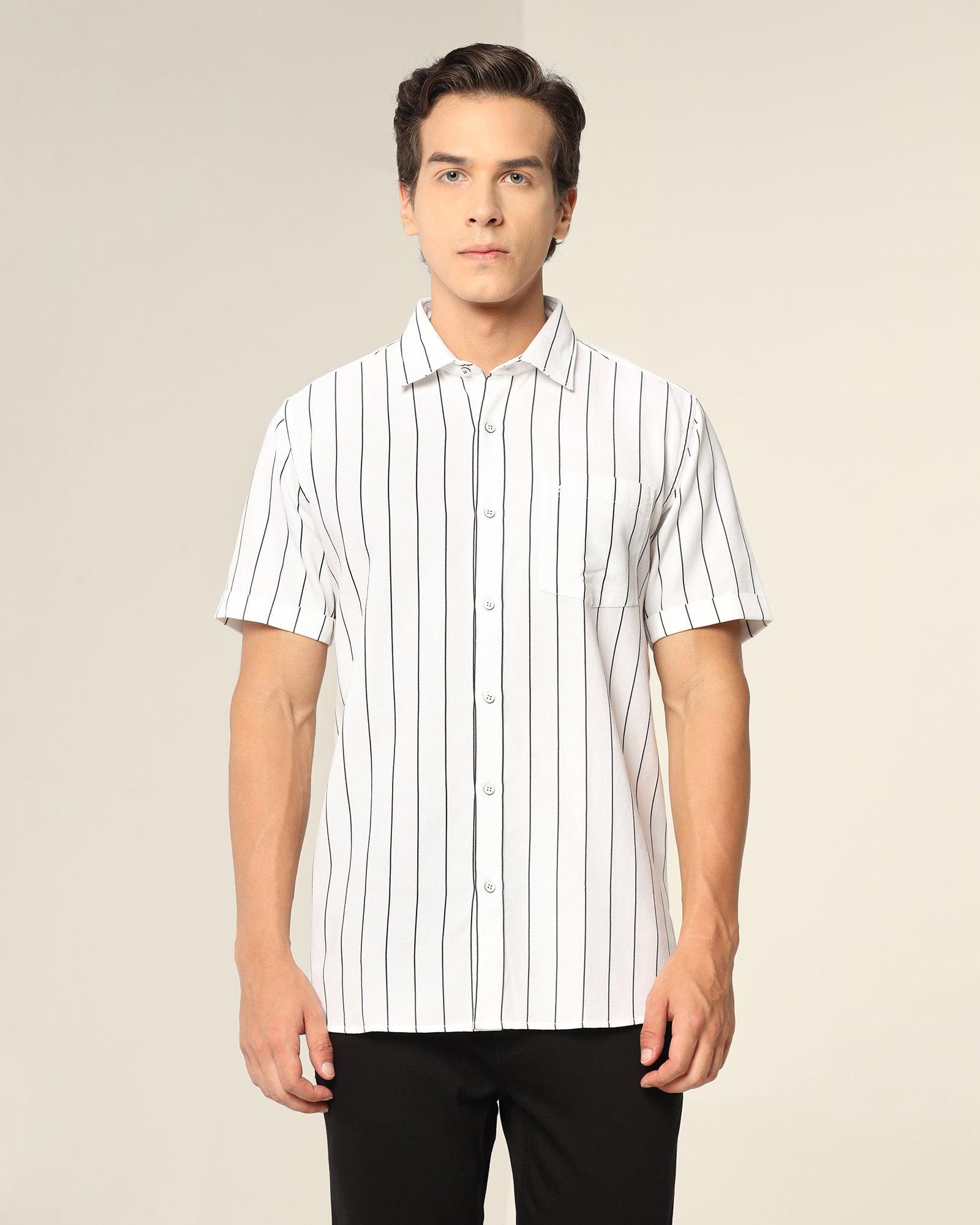 Formal Half Sleeve White Striped Shirt - Fabien