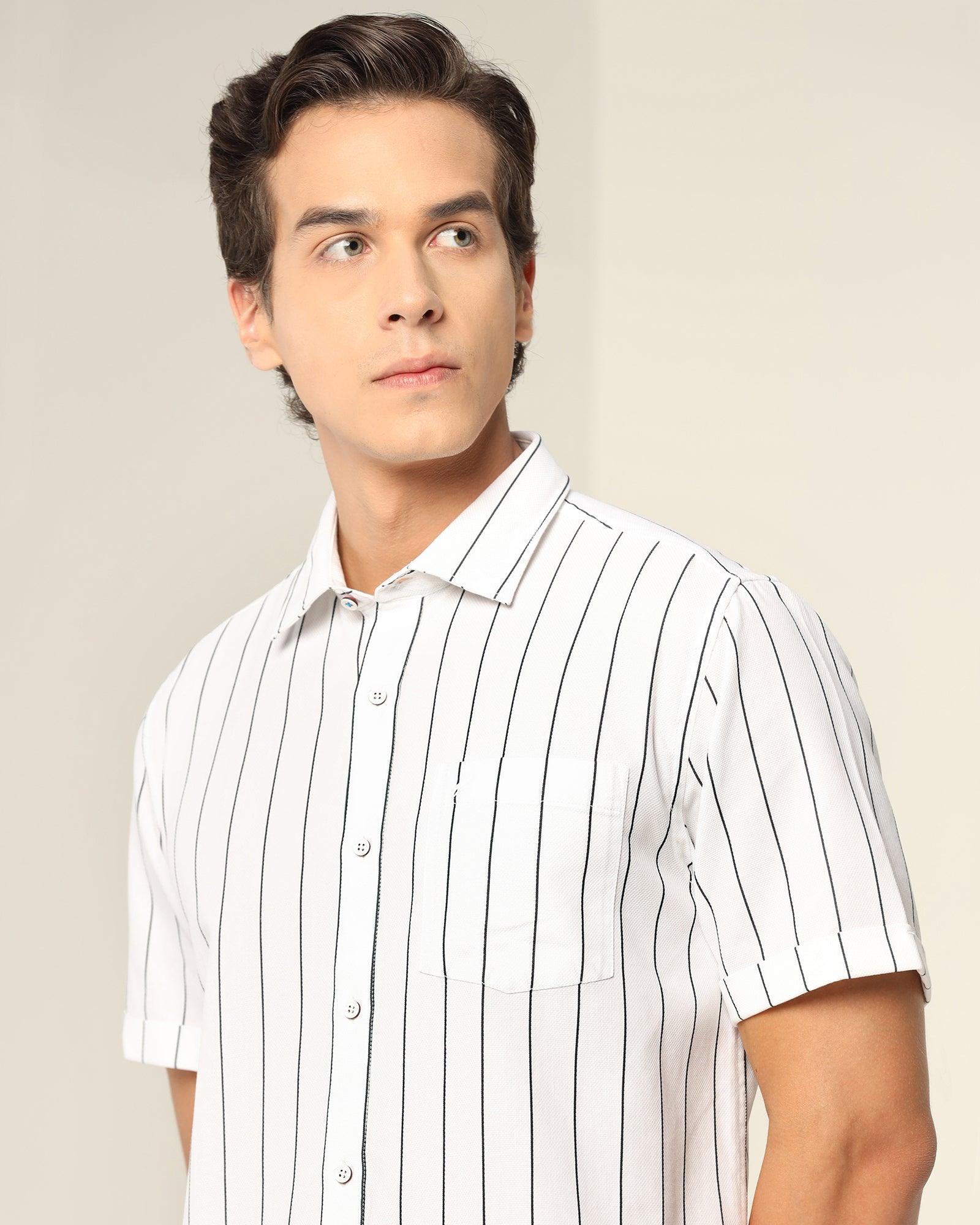 Formal Half Sleeve White Striped Shirt Fabien