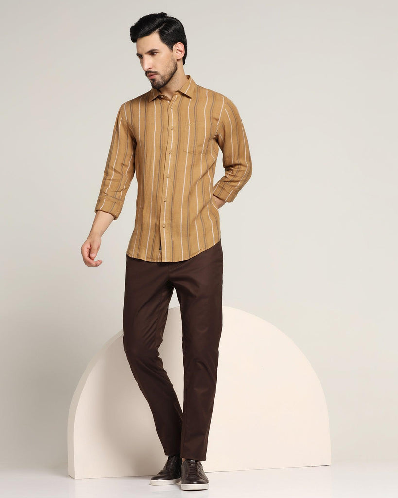 Linen Casual Brown Striped Shirt - Jade