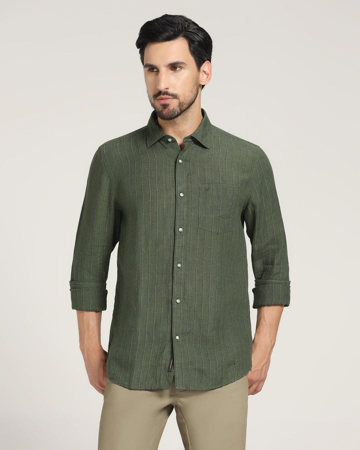 Linen Casual Green Striped Shirt - Willy