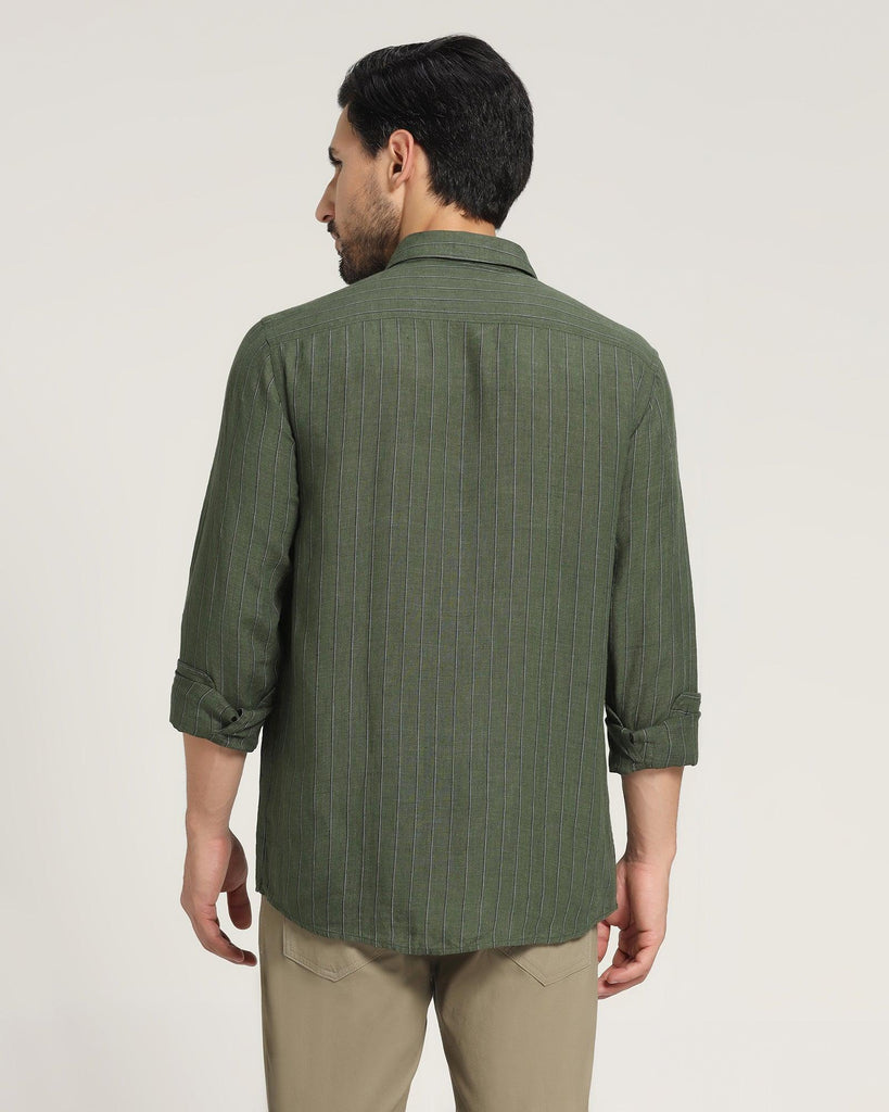 Linen Casual Green Striped Shirt - Willy