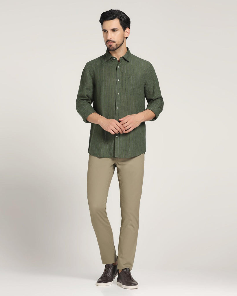 Linen Casual Green Striped Shirt - Willy