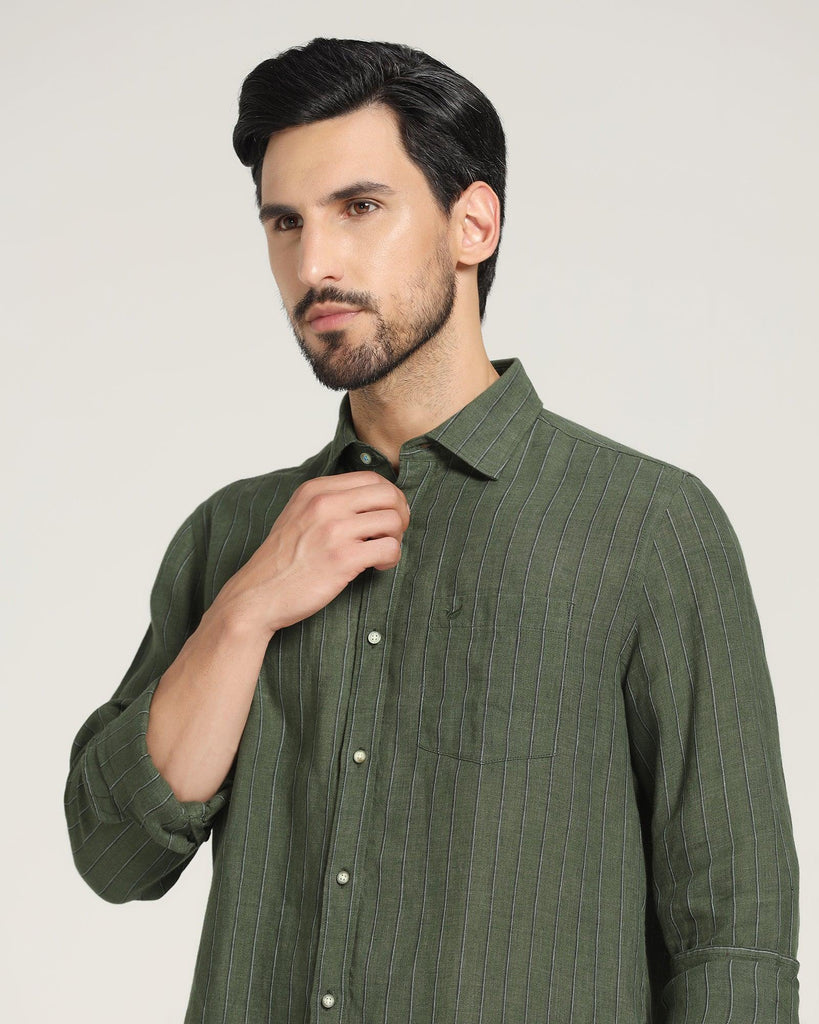 Linen Casual Green Striped Shirt - Willy