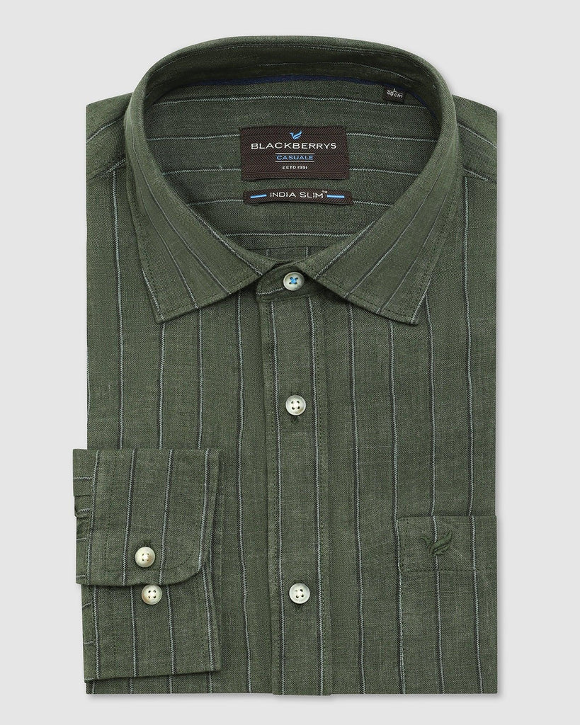 Linen Casual Green Striped Shirt - Willy