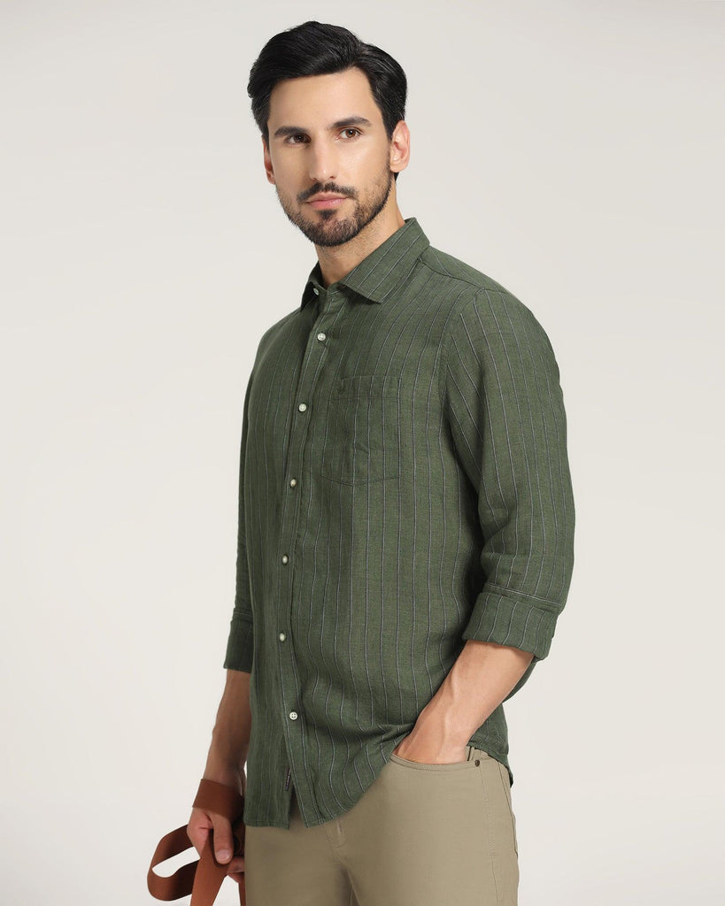 Linen Casual Green Striped Shirt - Willy