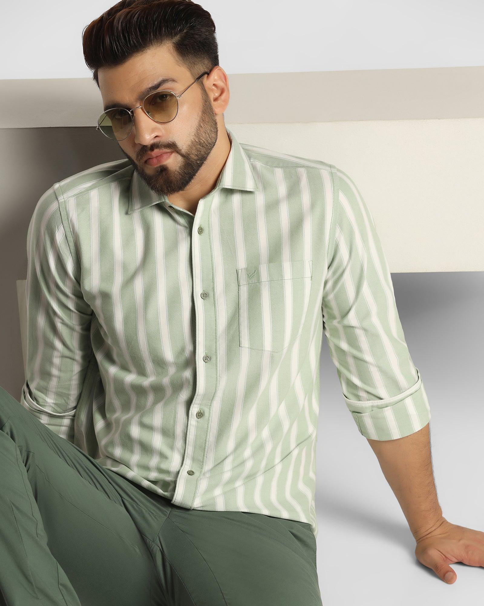 Stripe Casual Shirt In Olive (Polly) - Blackberrys