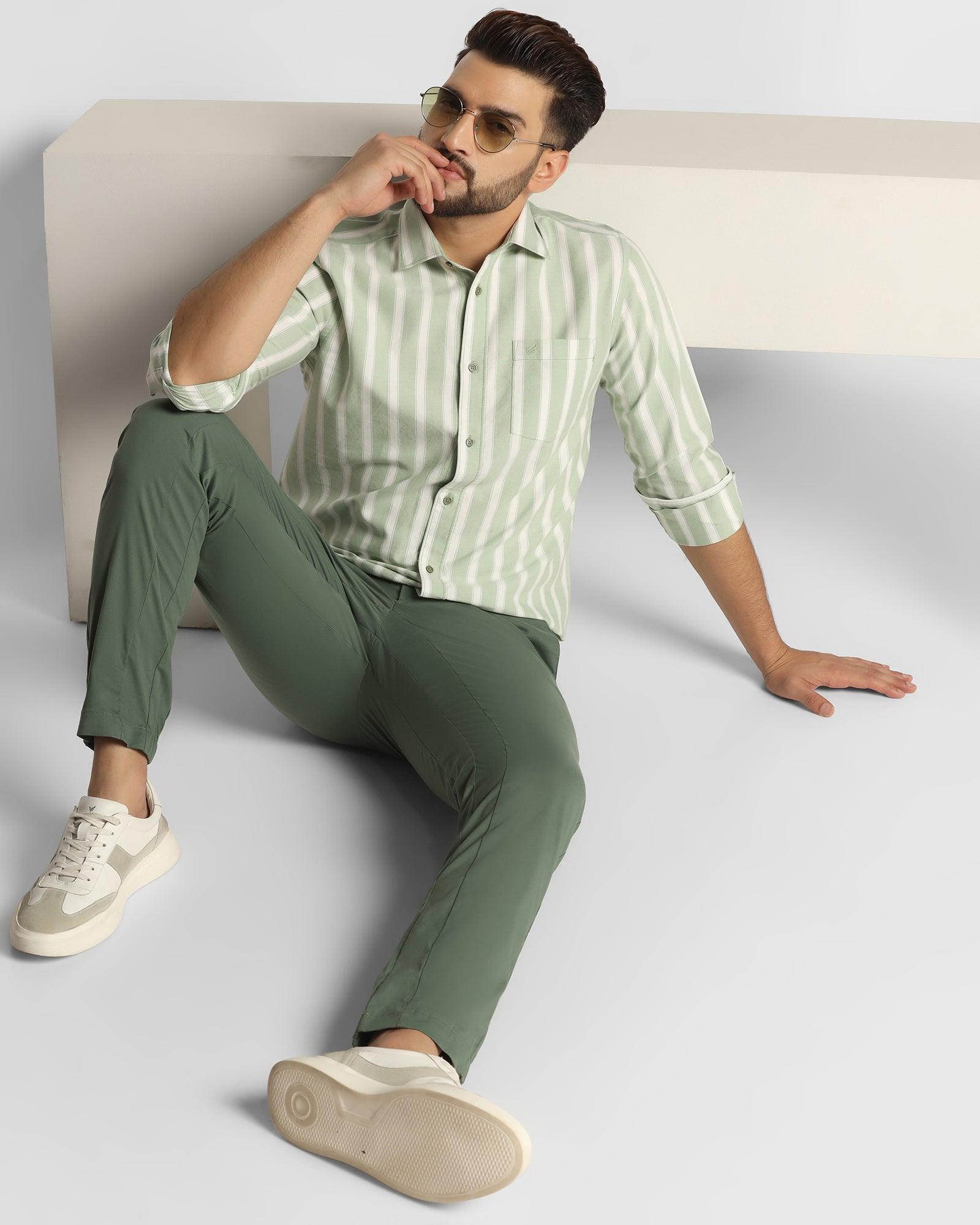 Stripe Casual Shirt In Olive (Polly) - Blackberrys