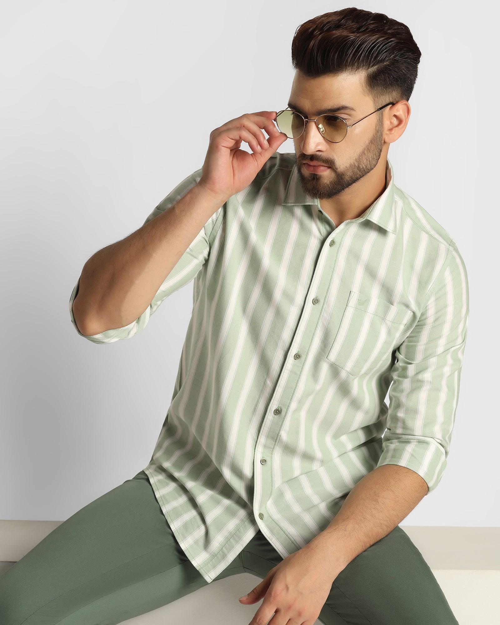 Stripe Casual Shirt In Olive (Polly) - Blackberrys