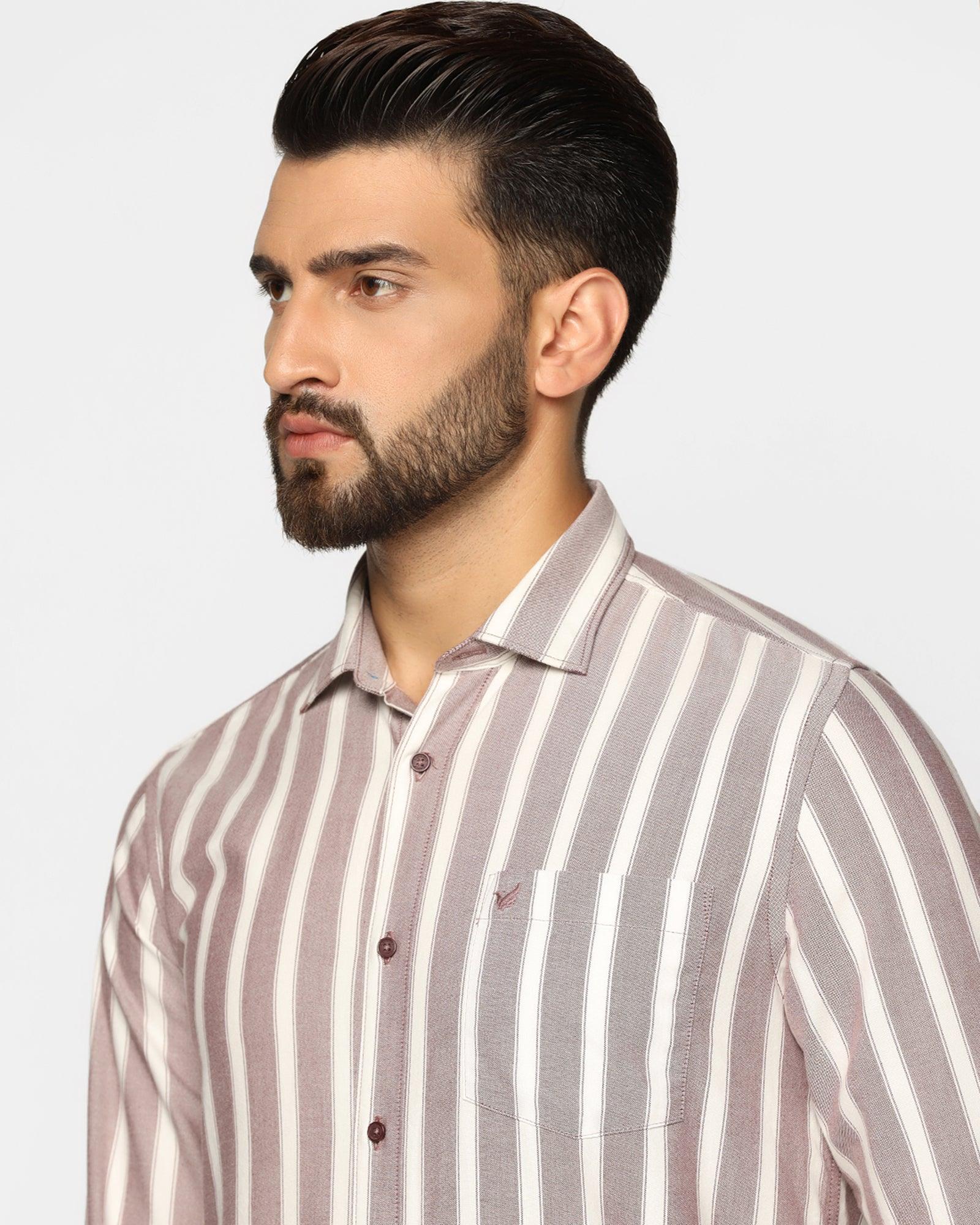 Stripe Casual Shirt In Wine (Polly) - Blackberrys