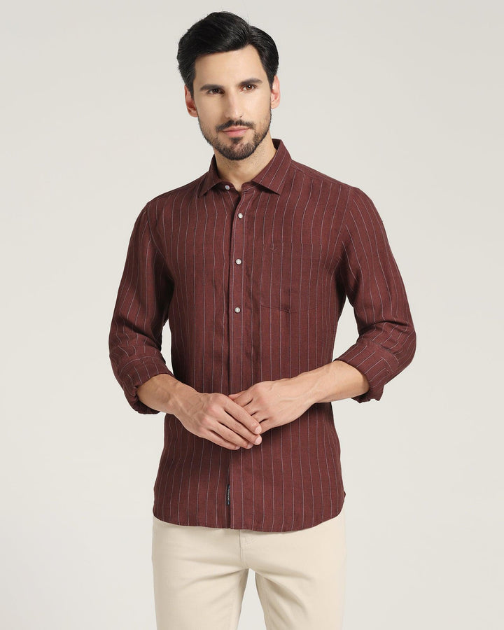 Linen Casual Wine Striped Shirt - Willy