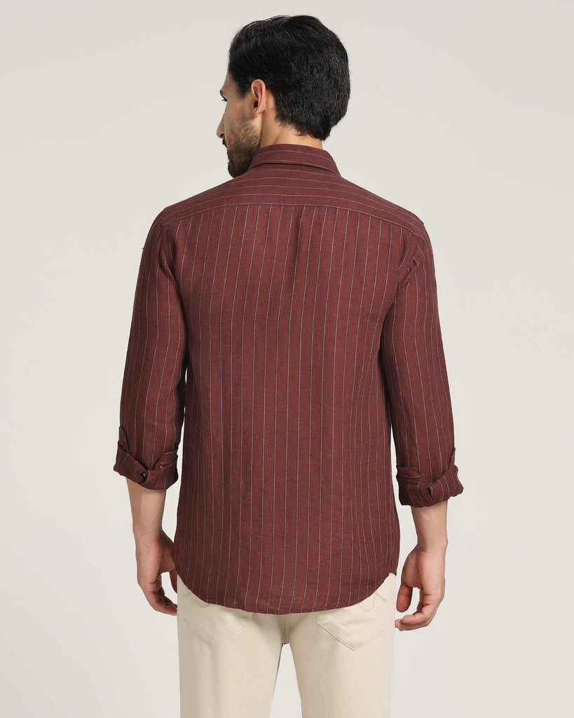 Linen Casual Wine Striped Shirt - Willy