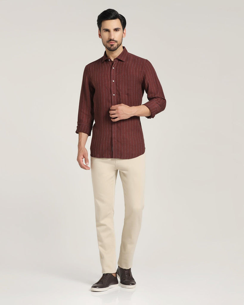 Linen Casual Wine Striped Shirt - Willy