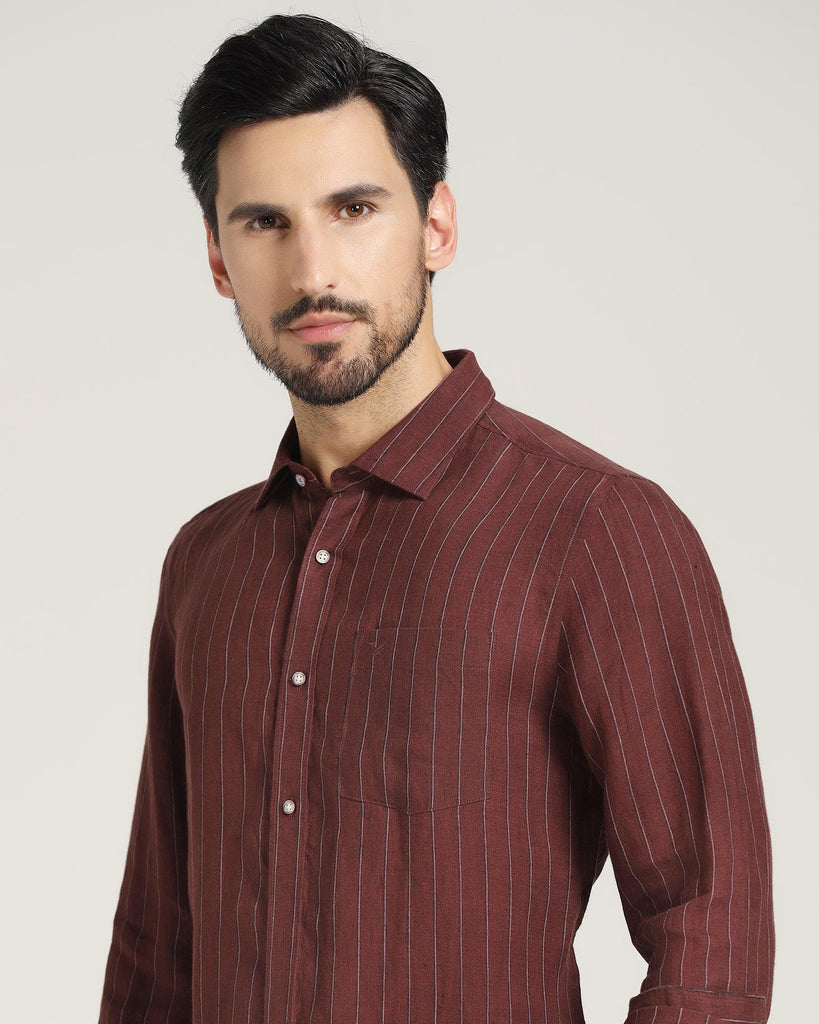 Linen Casual Wine Striped Shirt - Willy