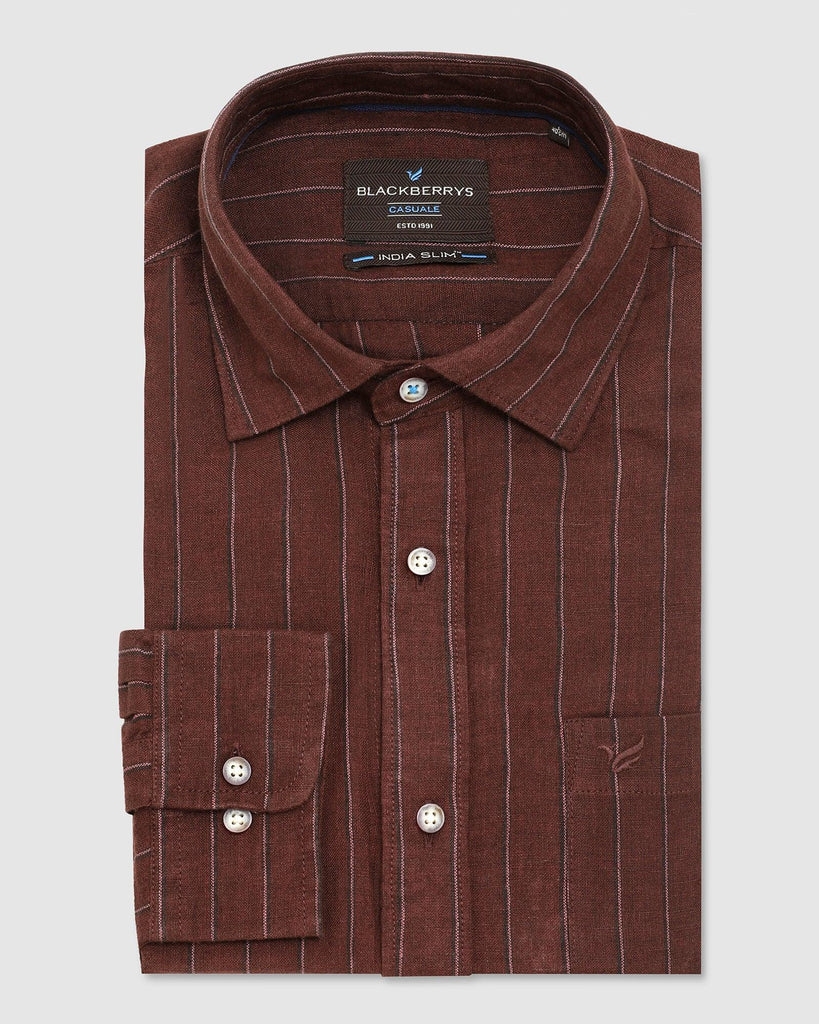 Linen Casual Wine Striped Shirt - Willy