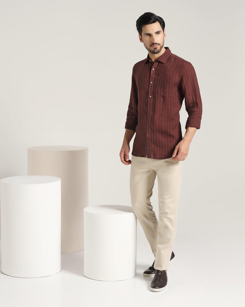 Linen Casual Wine Striped Shirt - Willy