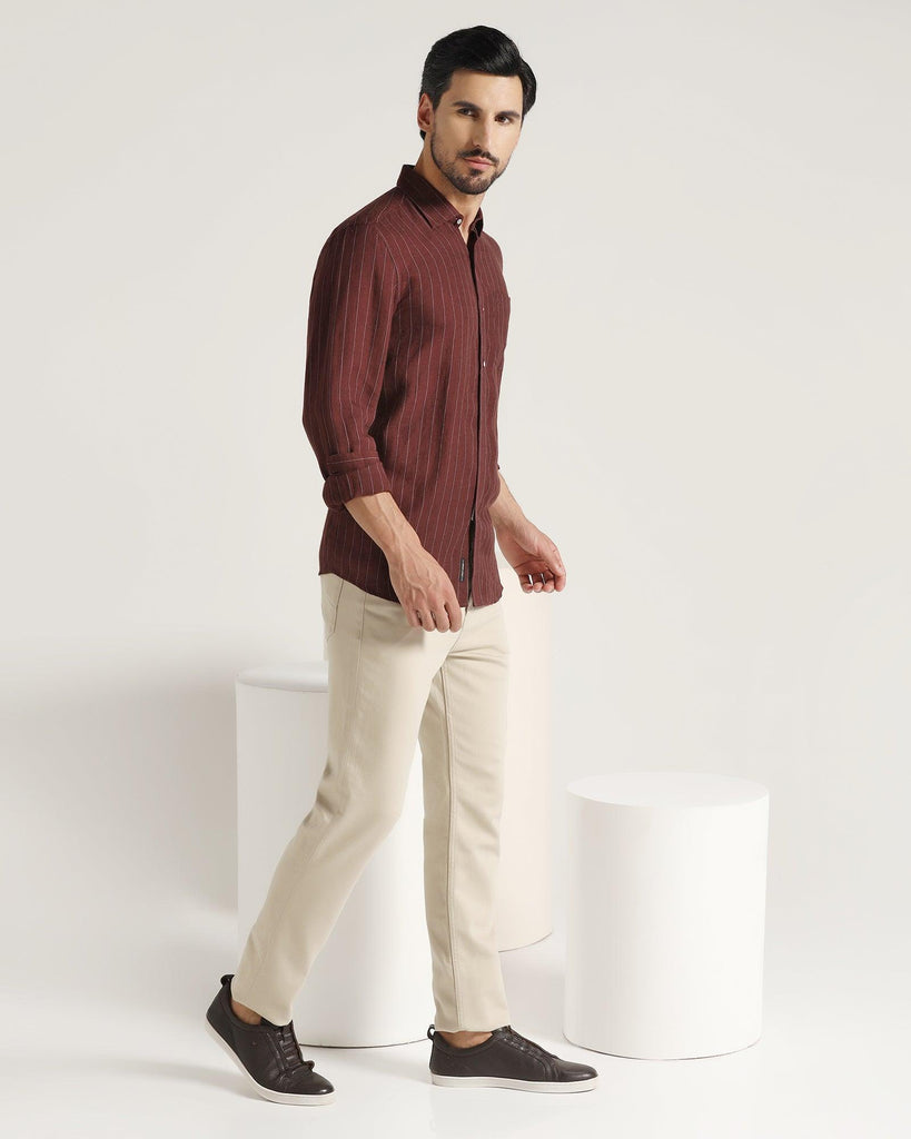 Linen Casual Wine Striped Shirt - Willy