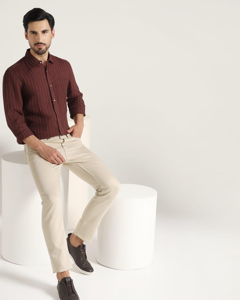 Linen Casual Wine Striped Shirt - Willy