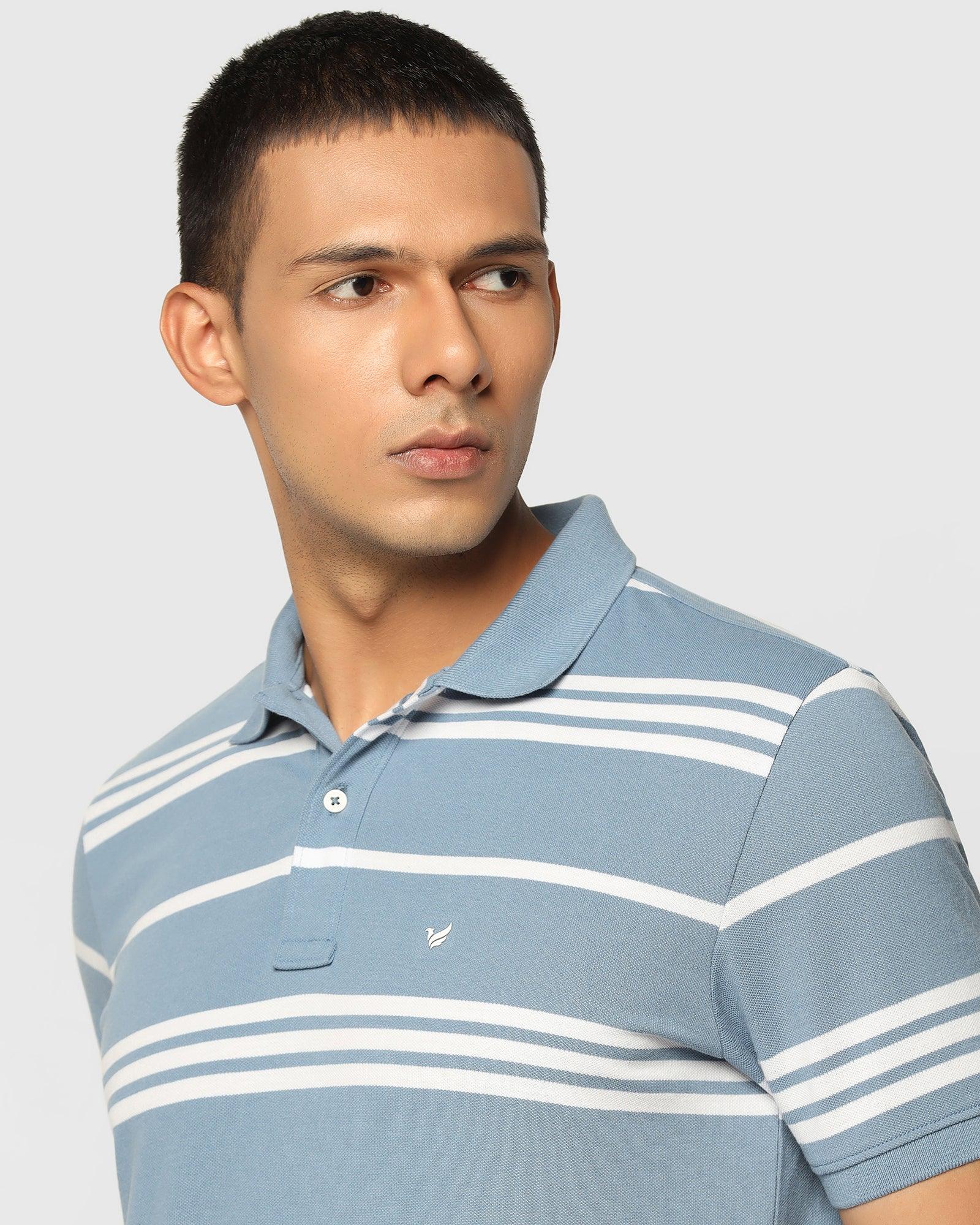 Stripe Casual T Shirt In Blue (Jackson) - Blackberrys