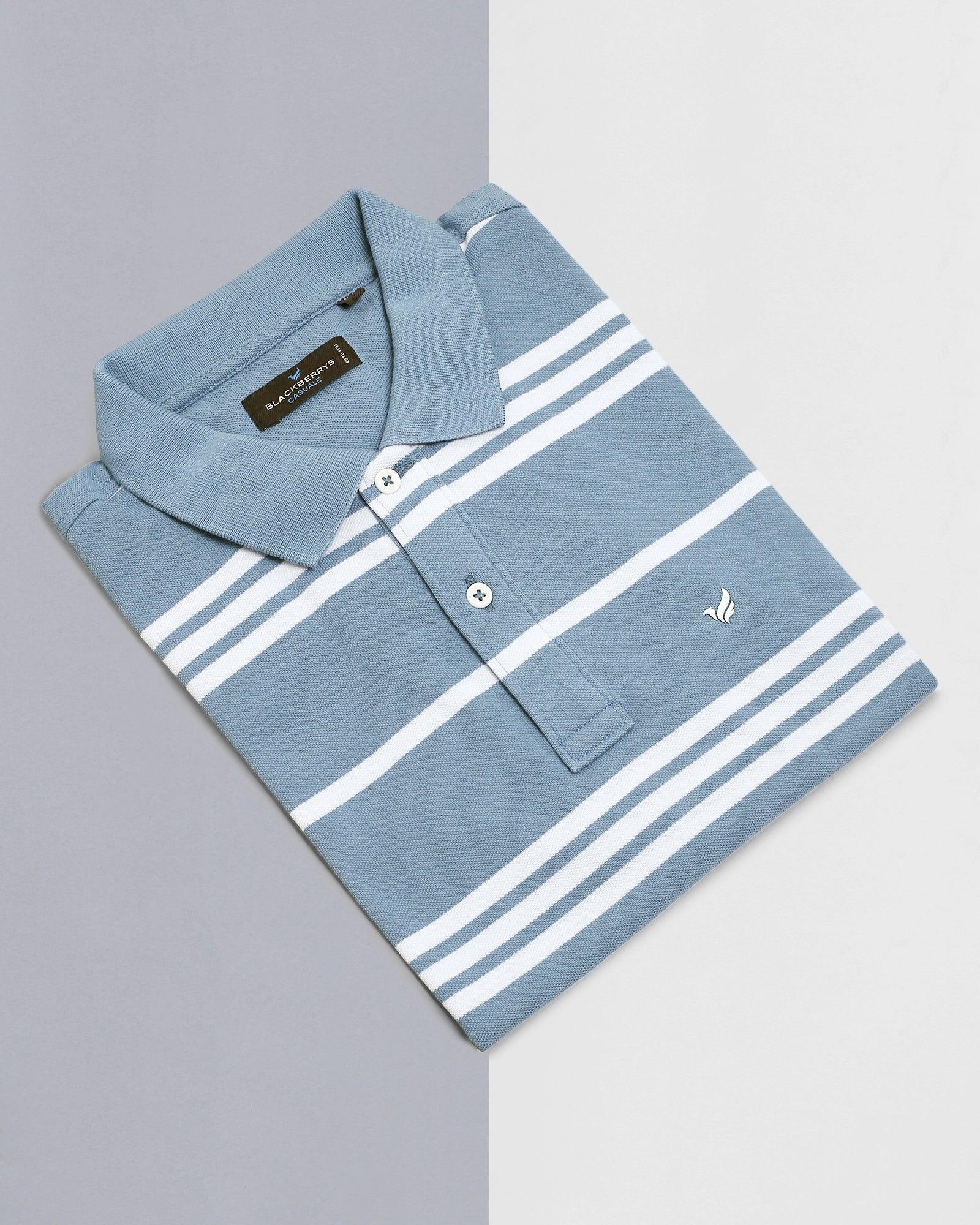 Stripe Casual T Shirt In Blue (Jackson) - Blackberrys