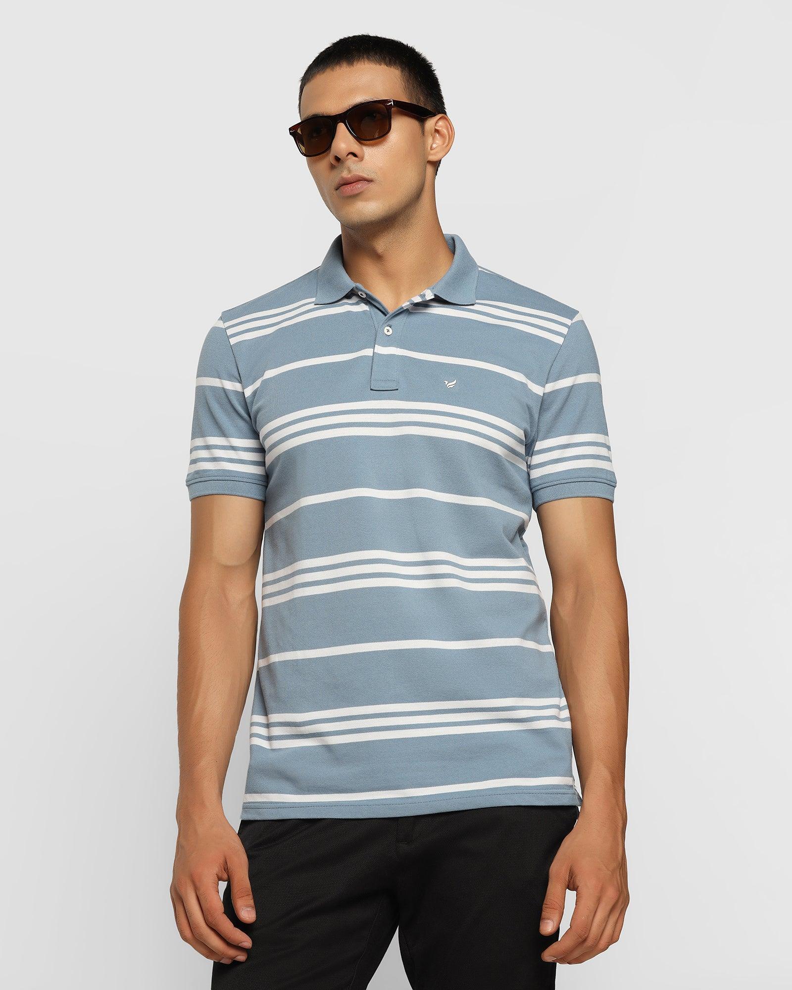 Stripe Casual T Shirt In Blue (Jackson) - Blackberrys