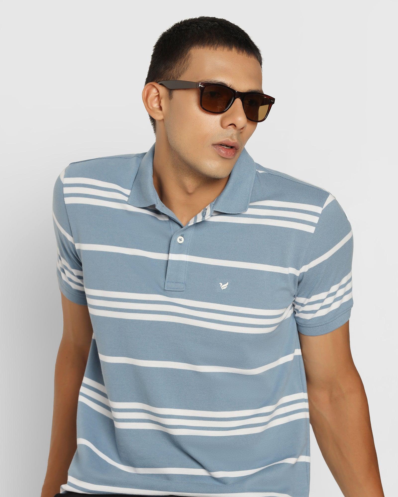 Stripe Casual T Shirt In Blue (Jackson) - Blackberrys