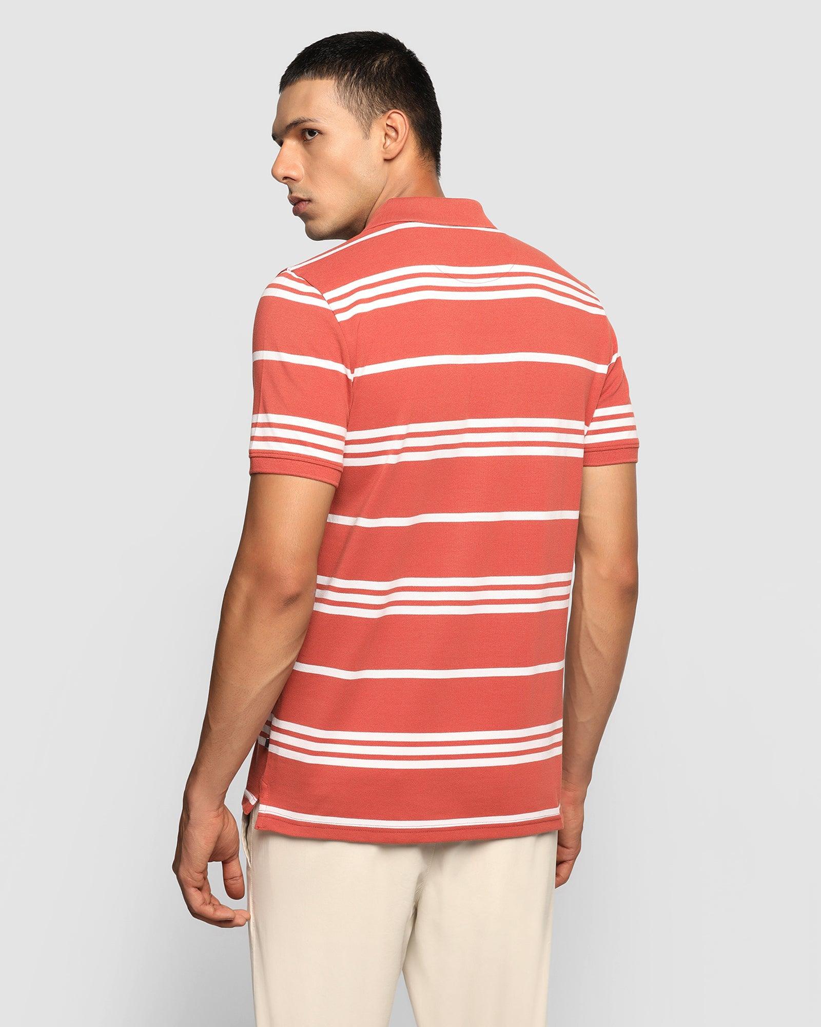 Stripe Casual T Shirt In Brick Red (Jackson) - Blackberrys