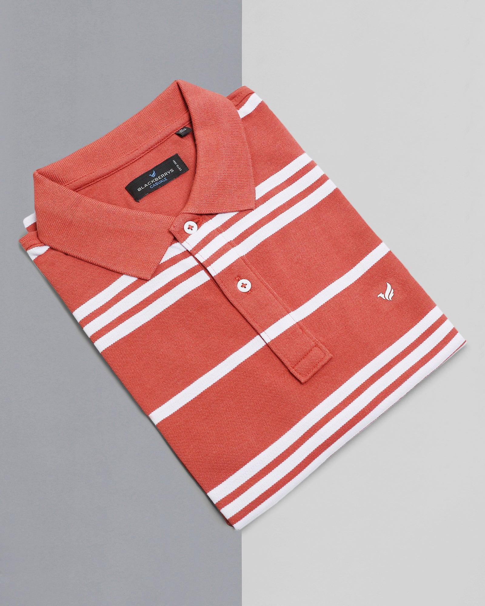 Stripe Casual T Shirt In Brick Red (Jackson) - Blackberrys