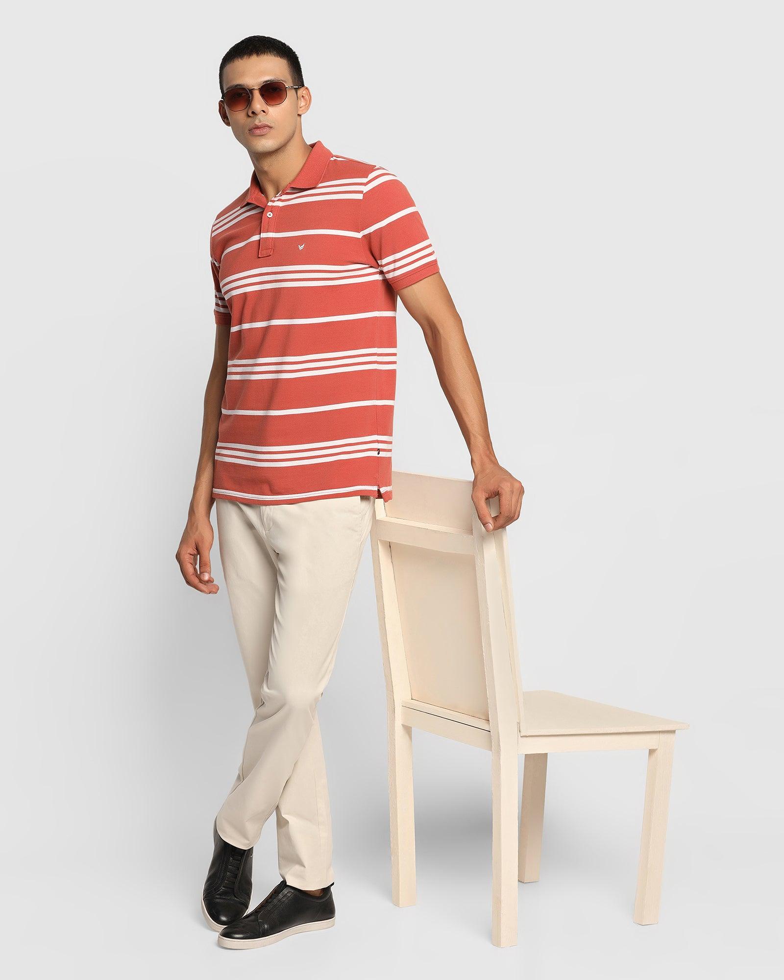 Stripe Casual T Shirt In Brick Red (Jackson) - Blackberrys