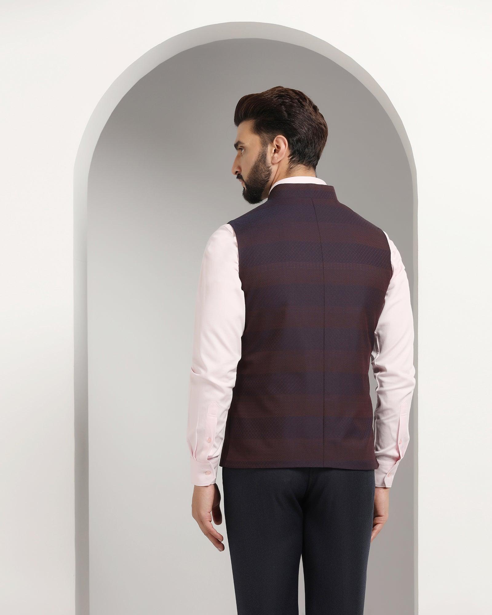 Bandhgala Formal Wine Striped Waistcoat - Korlan - Blackberrys