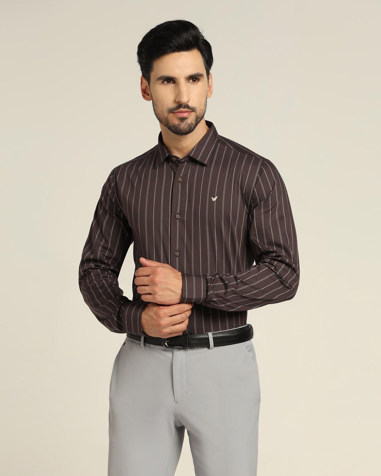 TechPro Stripe Formal Shirt In Brown (Horus) - Blackberrys