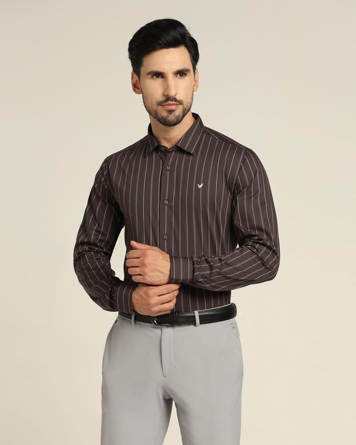 TechPro Formal Brown Striped Shirt - Horus