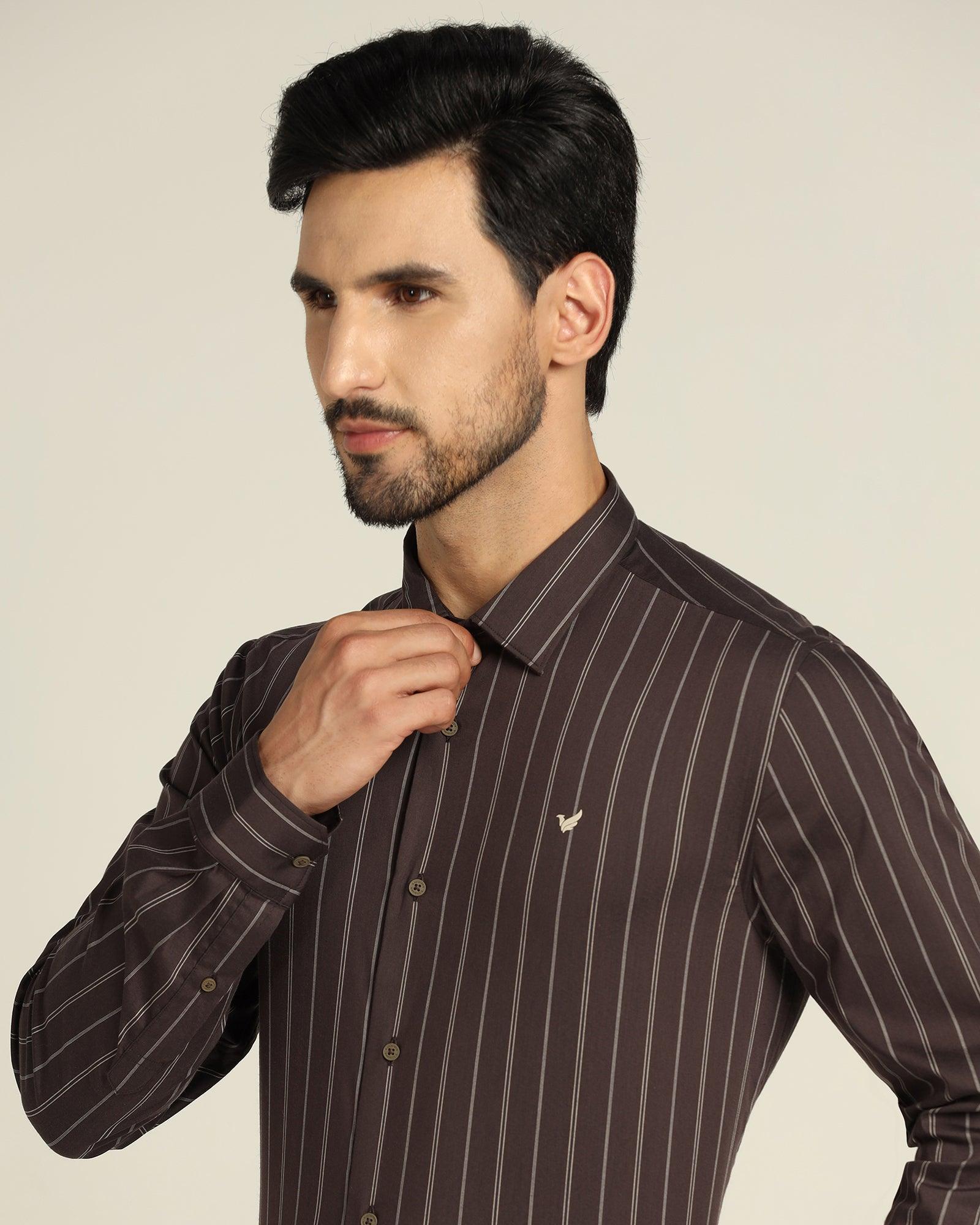 TechPro Stripe Formal Shirt In Brown (Horus) - Blackberrys