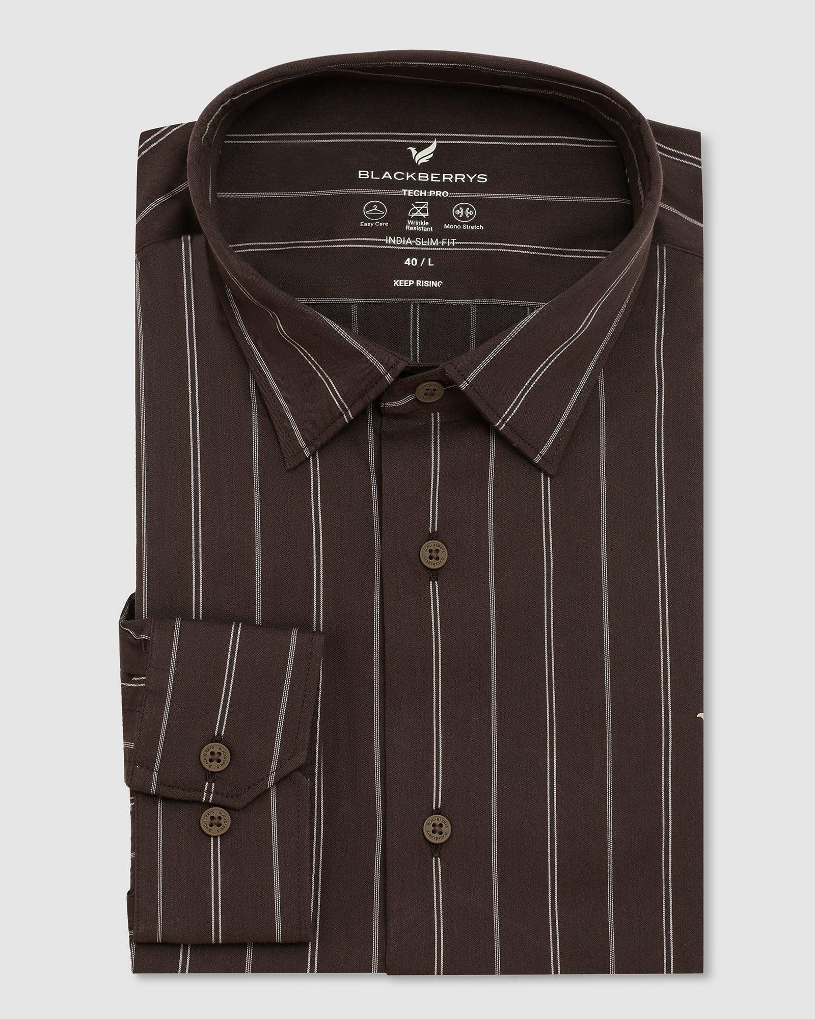 TechPro Stripe Formal Shirt In Brown (Horus) - Blackberrys