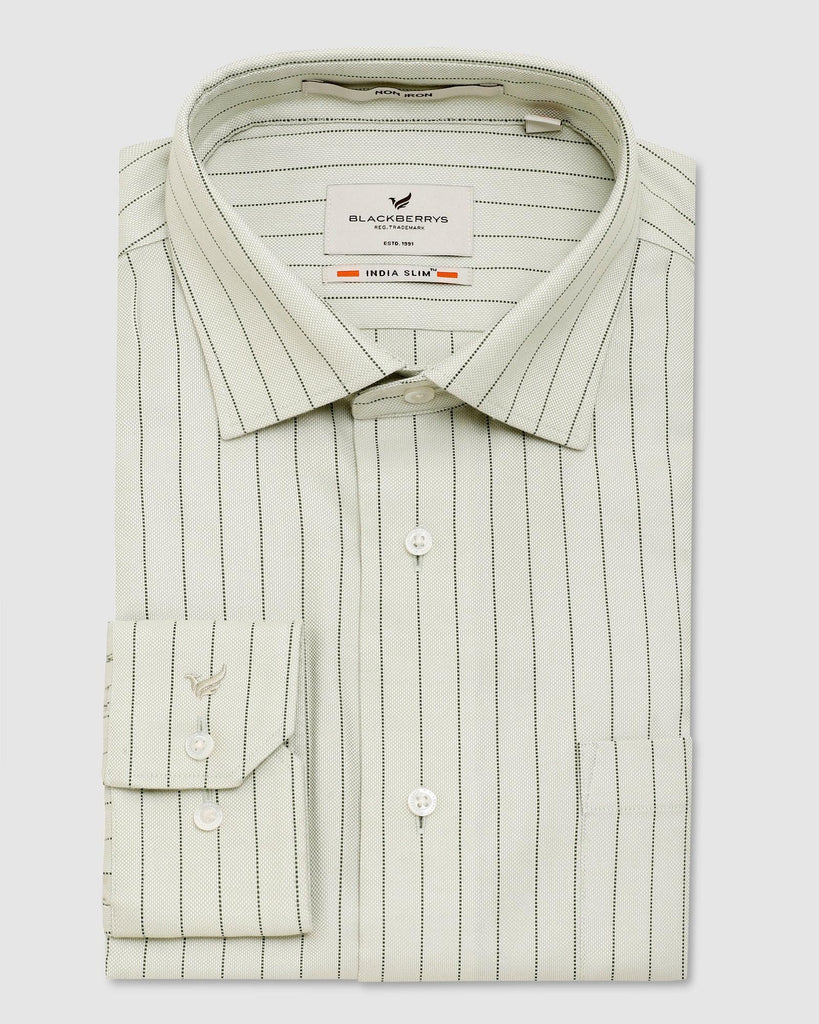 Non Iron Formal Green Striped Shirt - Gaze