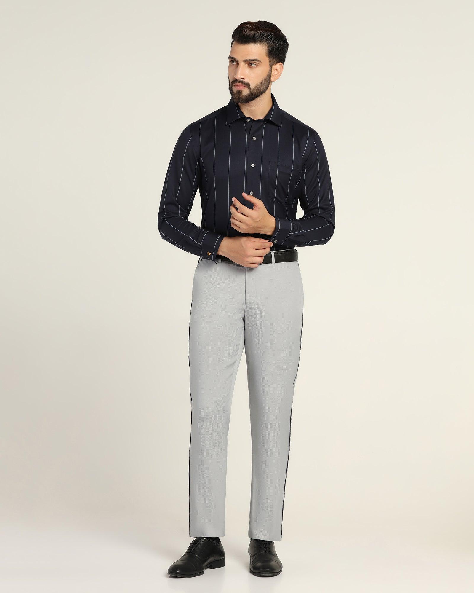 Stripe Formal Premium Shirt In Navy (Oswald) - Blackberrys
