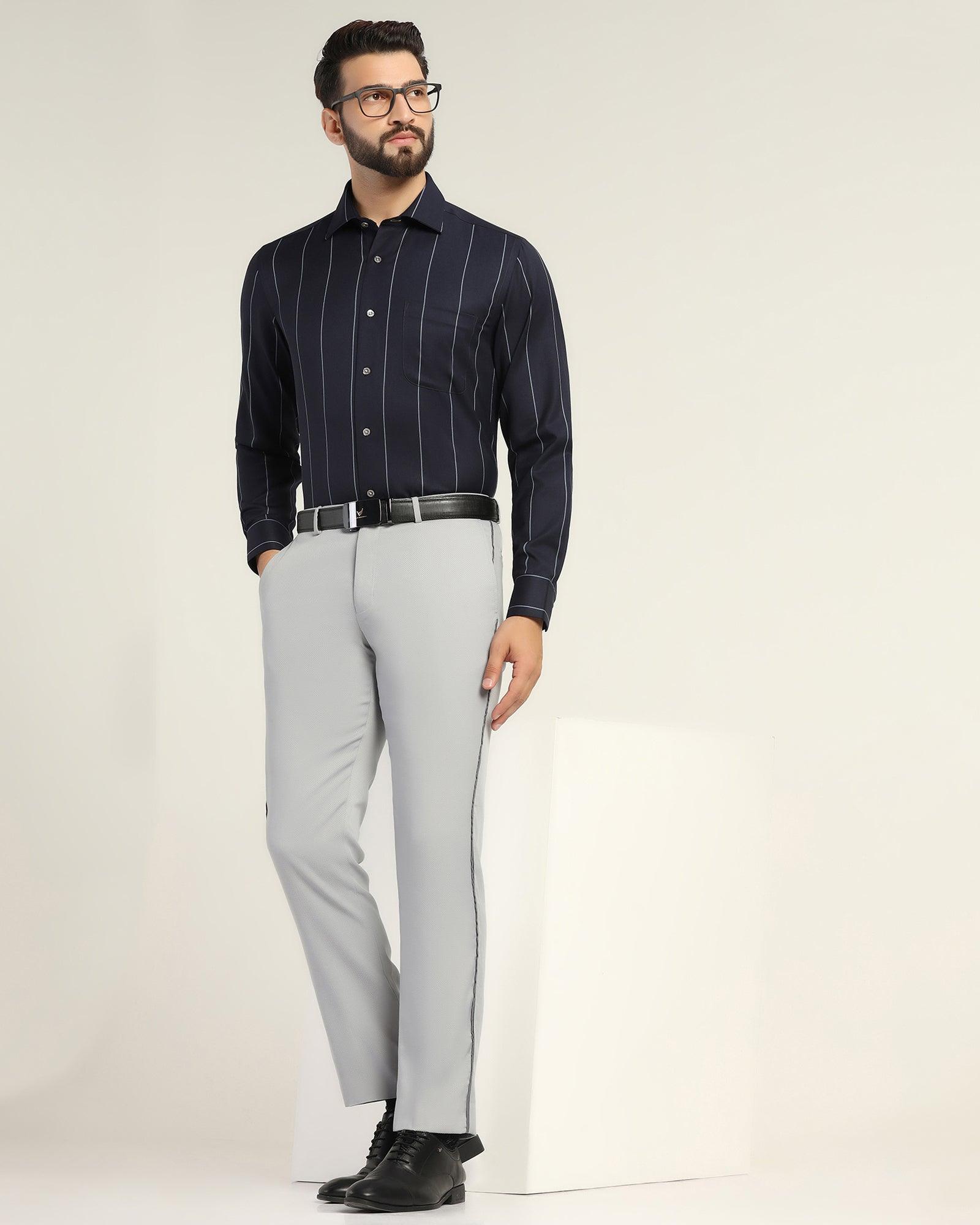 Stripe Formal Premium Shirt In Navy (Oswald) - Blackberrys